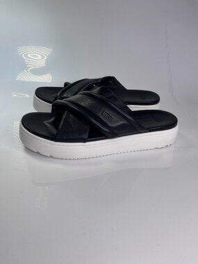 Ugg Womens Zayne Black Leather Crossband Sandal Sz 11